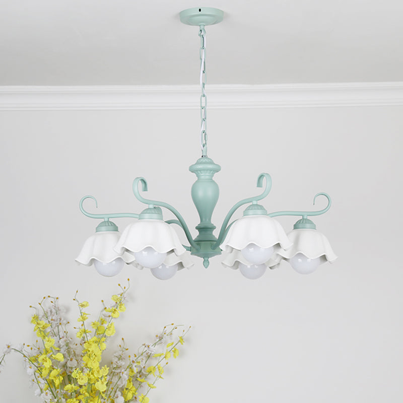 Ceramic Flower Chandelier Pendant Light Nordic Style Hanging Chandelier in Green