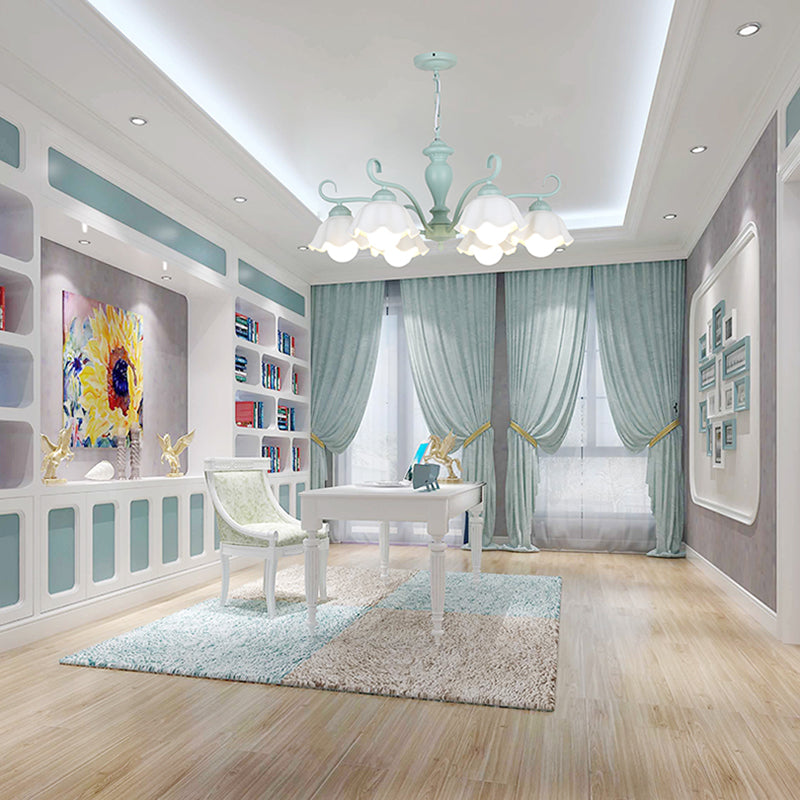 Ceramic Flower Chandelier Pendant Light Nordic Style Hanging Chandelier in Green