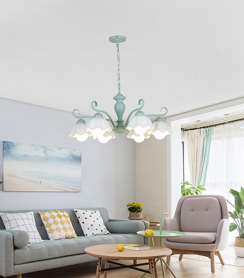 Ceramic Flower Chandelier Pendant Light Nordic Style Hanging Chandelier in Green