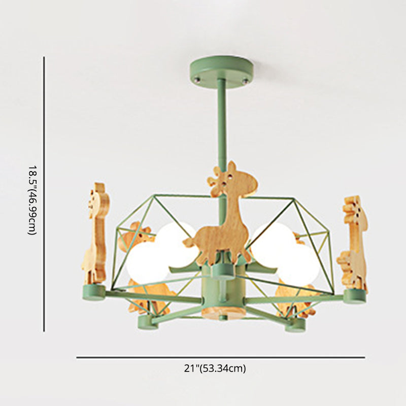 Green Diamond Hanging Chandelier Nordic Style Metal Pendant Light Kit with Giraffe Decor