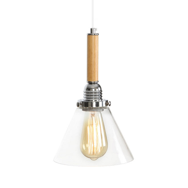 Simplicity Wooden Single Bulb Hanging Light Glass Shade Coffee Shop Lighting Fixture with 39.3" Adjustable Suspension Wire
