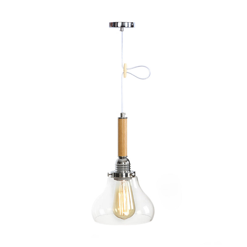 Simplicidad Bombilla de madera Single Hanging Light Glass Coffee Shop Fexecture con alambre de suspensión ajustable de 39.3 "