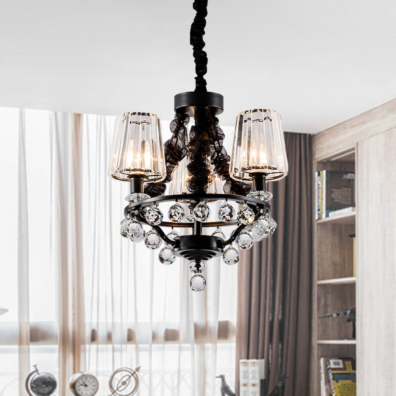 Luz de colgante de lámpara de lámpara cónica negra Bloque de cristal tradicional 3/6 cabezas de dormitorio Luz de techo colgante