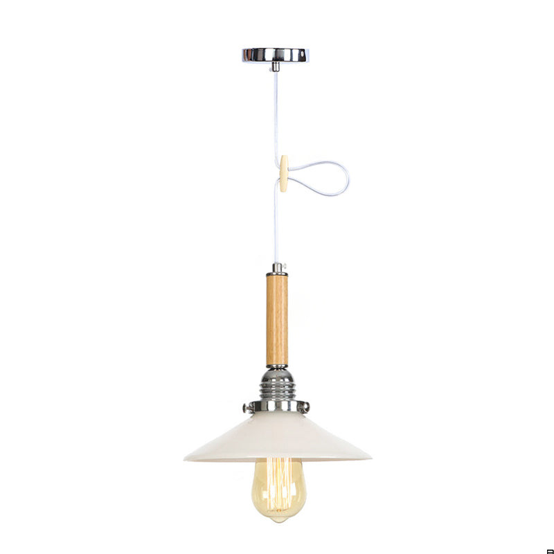 Simplicity Wooden Single Bulb Hanging Light Glass Shade Coffee Shop Lighting Fixture with 39.3" Adjustable Suspension Wire