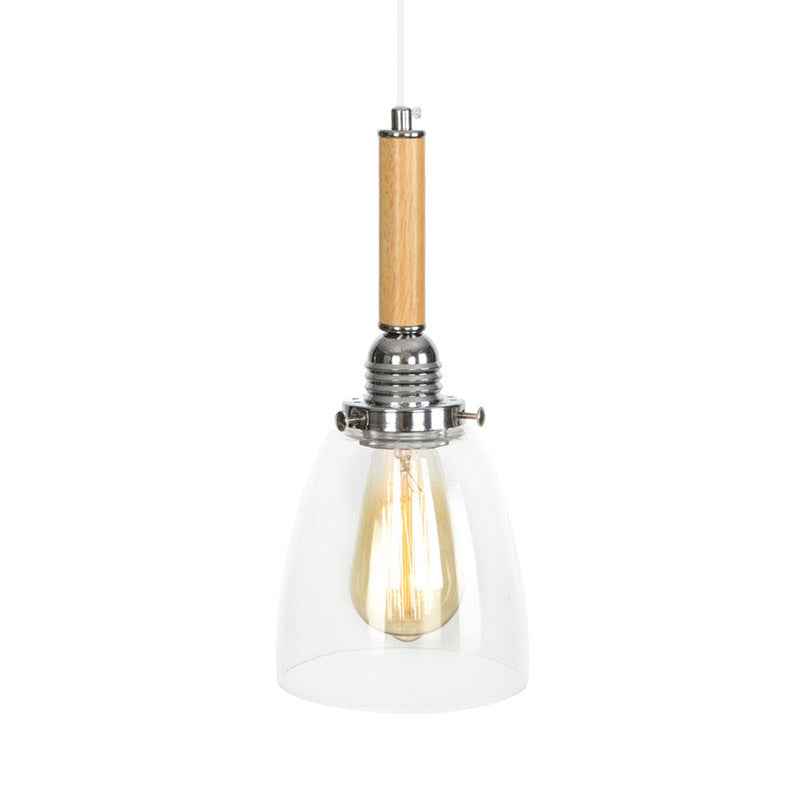 Simplicity Wooden Single Bulb Hanging Light Glass Shade Coffee Shop Lighting Fixture with 39.3" Adjustable Suspension Wire