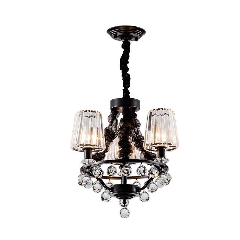 Luz de colgante de lámpara de lámpara cónica negra Bloque de cristal tradicional 3/6 cabezas de dormitorio Luz de techo colgante