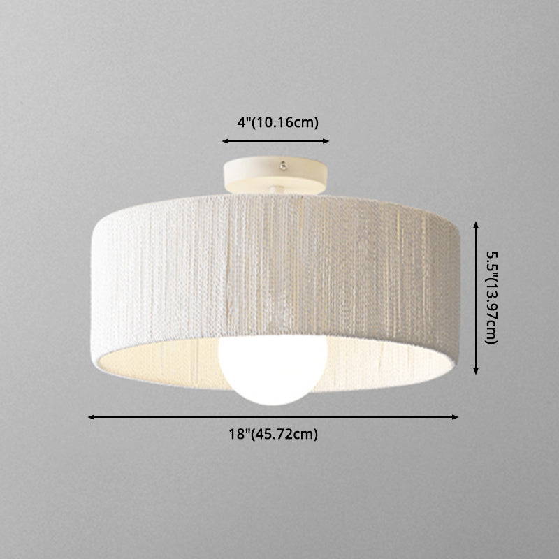 Rattan Fiber 1 Light Semi Flush Mount Ceiling Light Round Asia Semi Flush Mount Chandelier for Bedroom