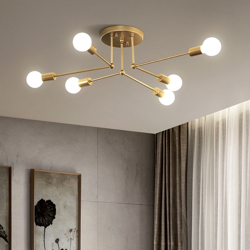 Metaal Modern Semi Flush Mount Verlichting 6 Lichten Sputnik Semi-flush lichte armaturen voor Semi Flush Mount Verlichting