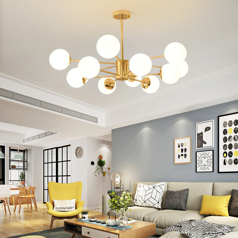 Modern Simplicity Round Ceiling Chandelier Milk Glass Hanging Light for Living Room