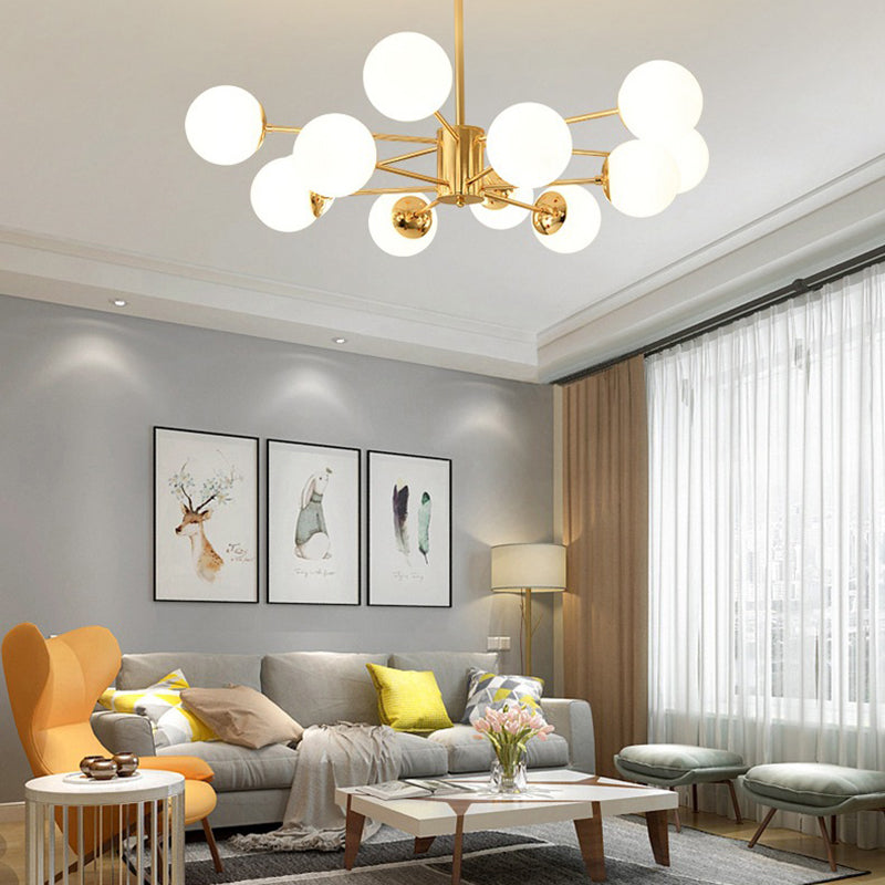 Modern Simplicity Round Ceiling Chandelier Milk Glass Hanging Light for Living Room