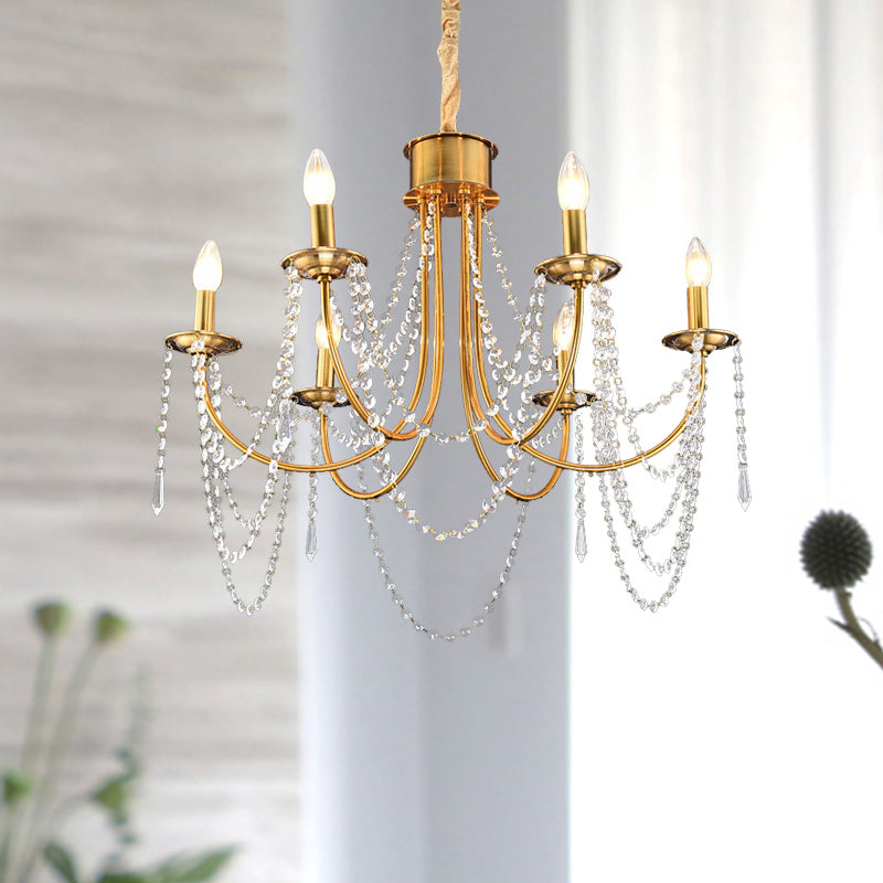 6 cabezas estilo vela colgante de techo lámpara de techo de cuentas de cristal de oro moderno
