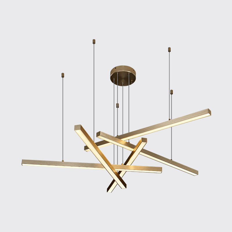 Gold LED Linear Pendant Light in Modern Singularity Aluminium Adjustable Hanging Lamp for Living Room