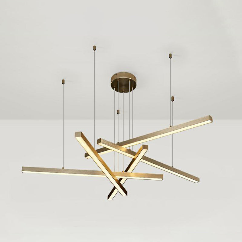 Gold LED Linear Pendant Light in Modern Singularity Aluminium Adjustable Hanging Lamp for Living Room