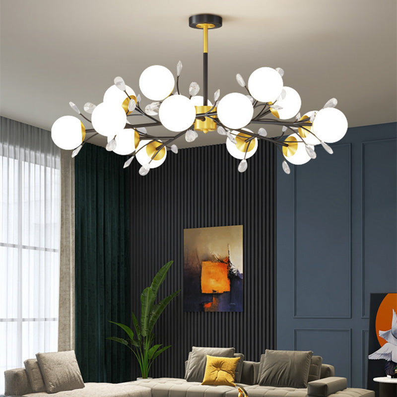 Modern Simplicity Round Ceiling Chandelier Milk Glass Hanging Light for Living Room