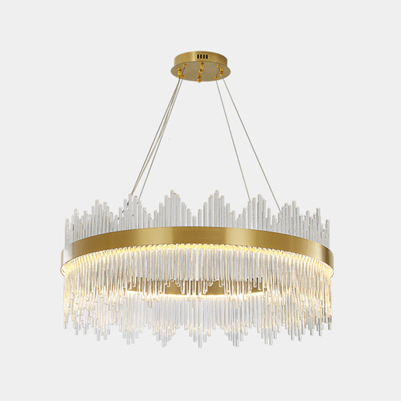 Modern Simplicity Drum Pendant Chandelier Clear Crystal Glass Hanging Light Fixture for Living Room