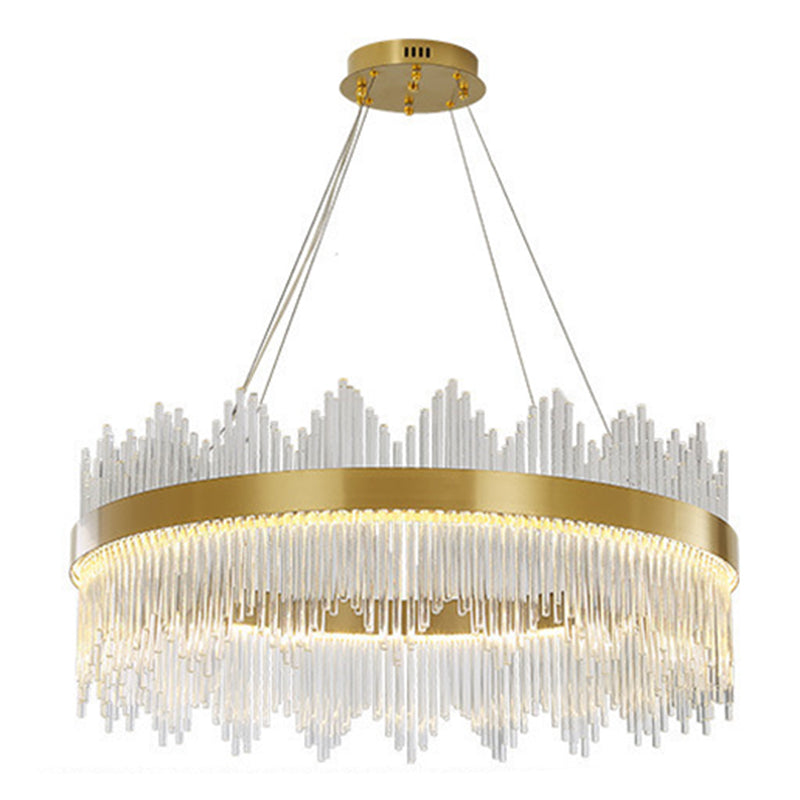 Modern Simplicity Drum Pendant Chandelier Clear Crystal Glass Hanging Light Fixture for Living Room