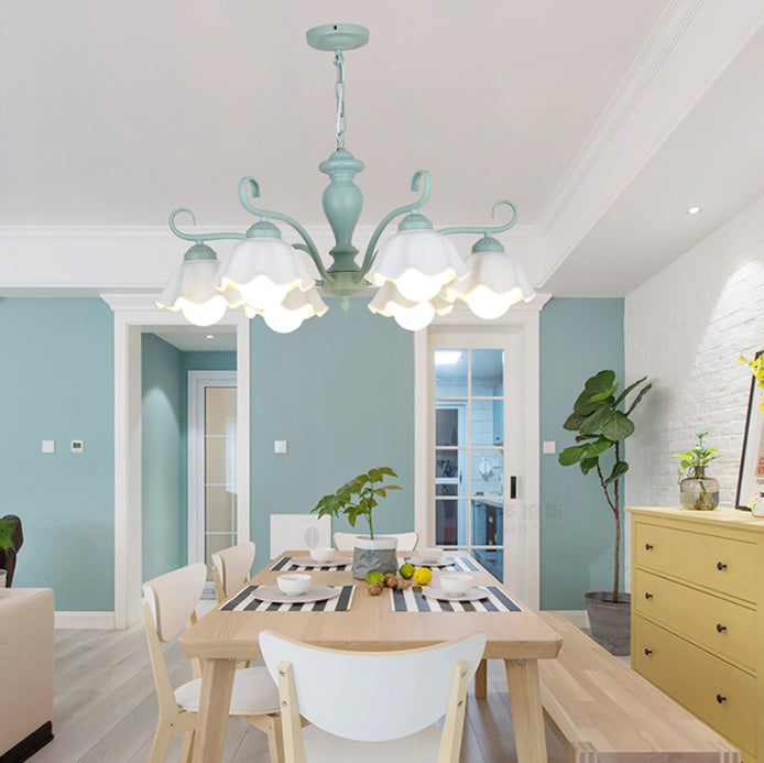 Ceramic Flower Chandelier Pendant Light Nordic Style Hanging Chandelier in Green