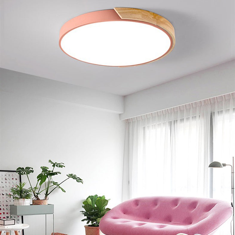 Round Flush Light Fixtures Macaron Simplicity Acrylic Ceiling Light Fixtures for Bedroom