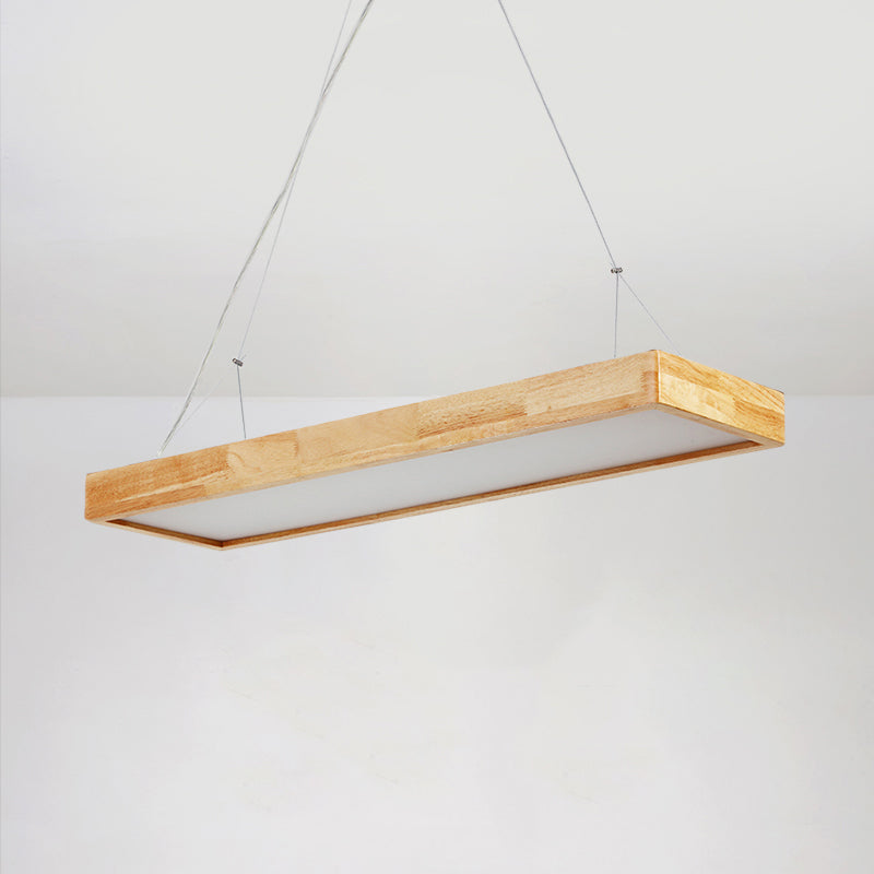 Rectangle Chandelier Lighting Nordic Wood LED Beige Pendant Light Fixture, 23.5"/35.5"/47" Wide