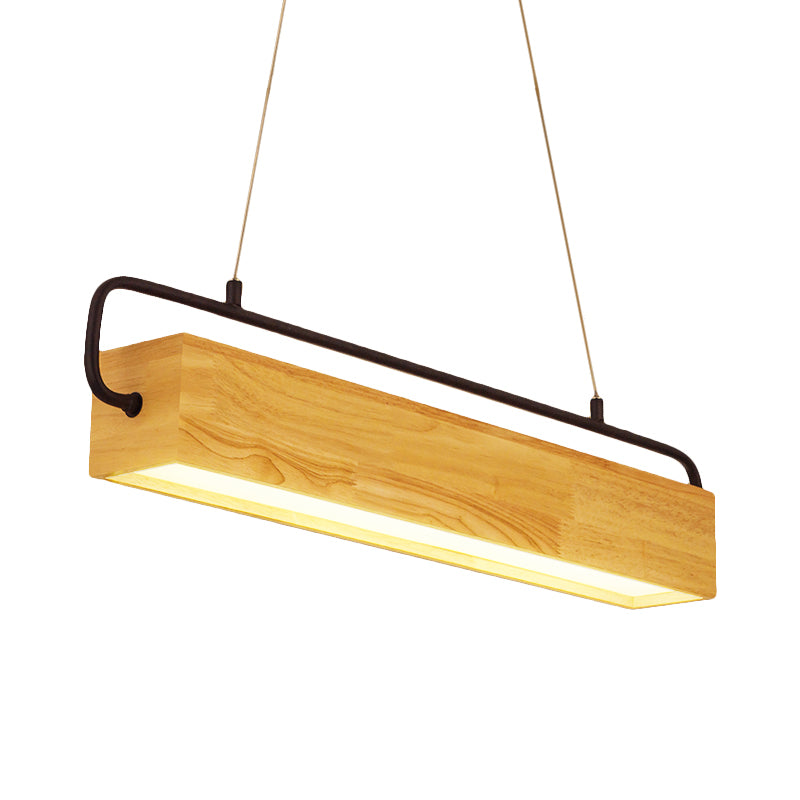 27,5 "/35,5" ampio rettangolo di legno appeso lampadario moderno kit di luce a led beige a led in luce calda per sala da pranzo