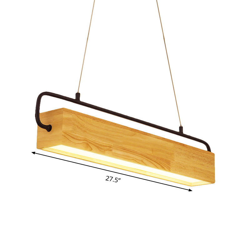 27.5 "/35.5" brede rechthoek houten hangende kroonluchter moderne beige led hanglichtkit in warm licht voor eetkamer