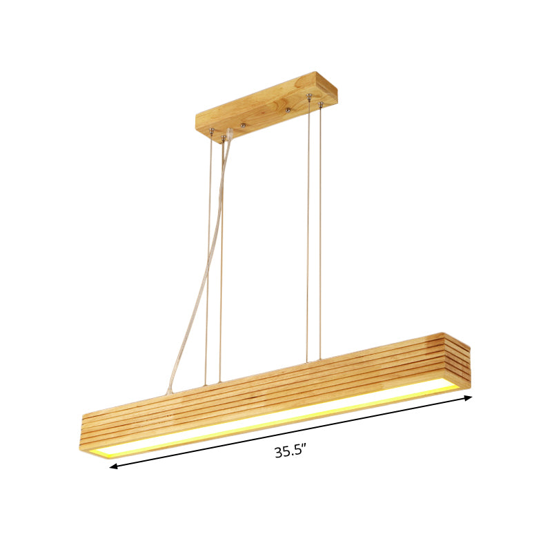 Linear Hanging Lamp Kit Contemporary Wood LED Beige Chandelier Light in White/Natural Light