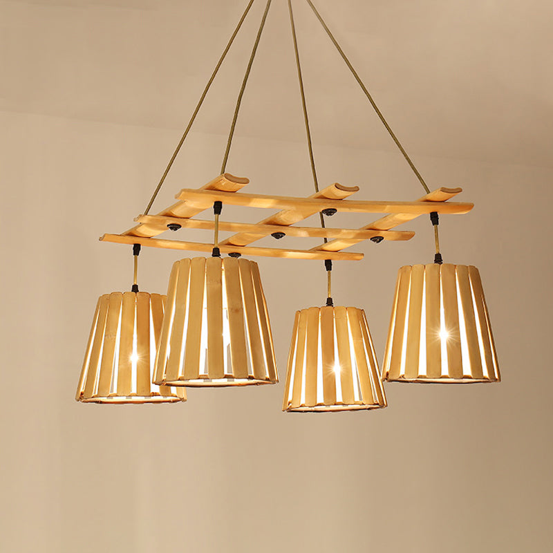 Barreau beige Pendre lustre moderne 4 lumières en bois suspendu plafonnier pour chambre à coucher