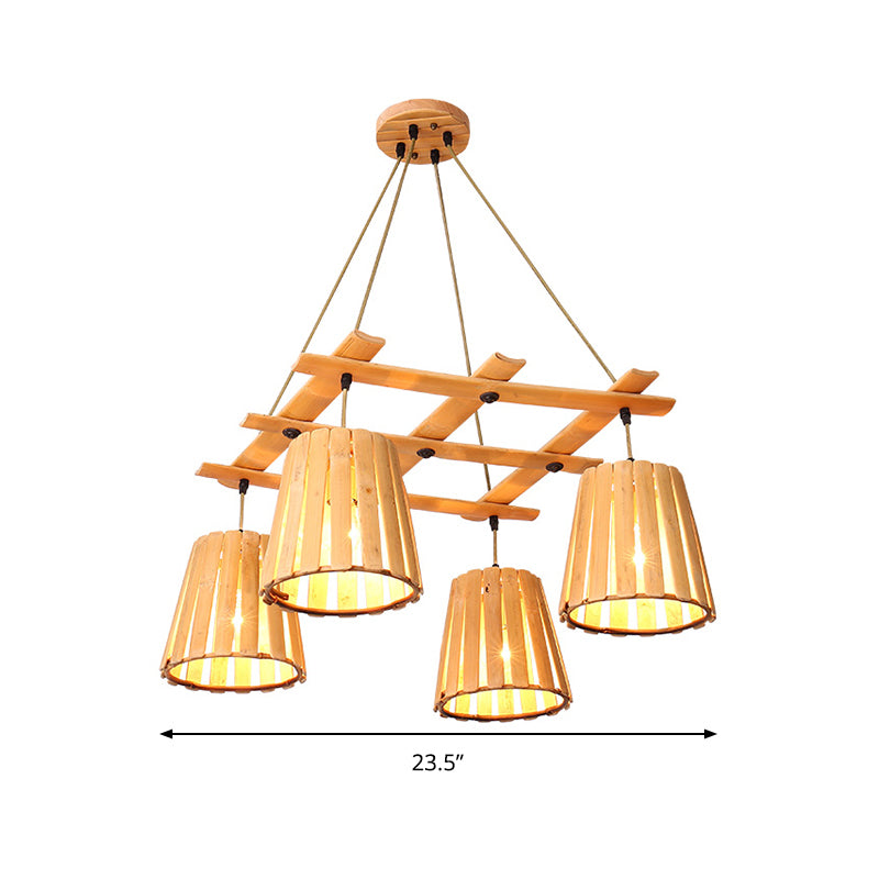 Barreau beige Pendre lustre moderne 4 lumières en bois suspendu plafonnier pour chambre à coucher