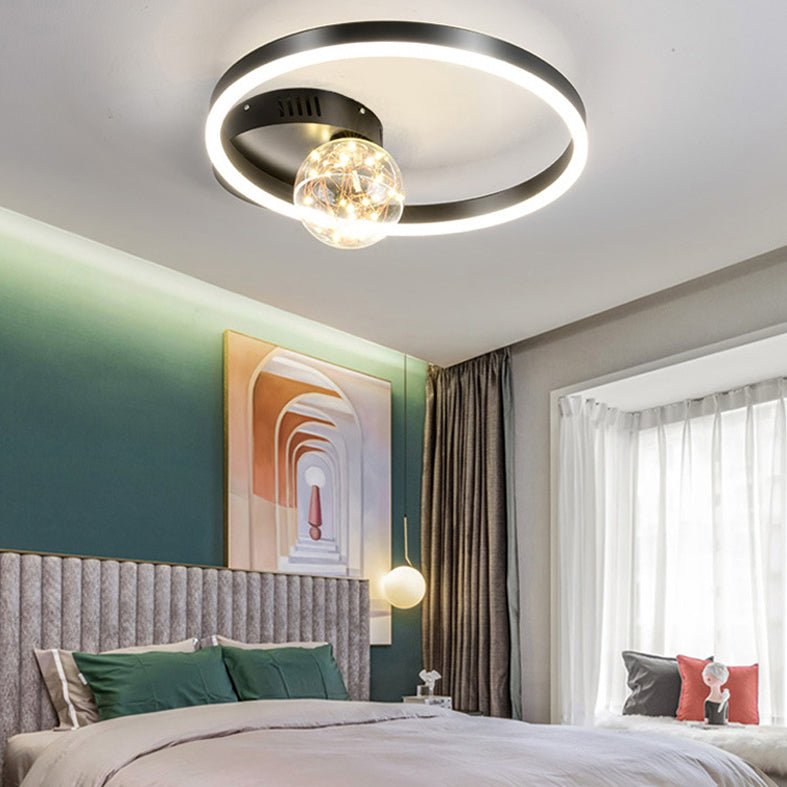 Abat-jour en forme de cerceau pour éclairage de plafond à LED, montage encastré étoilé en métal avec abat-jour en verre boule