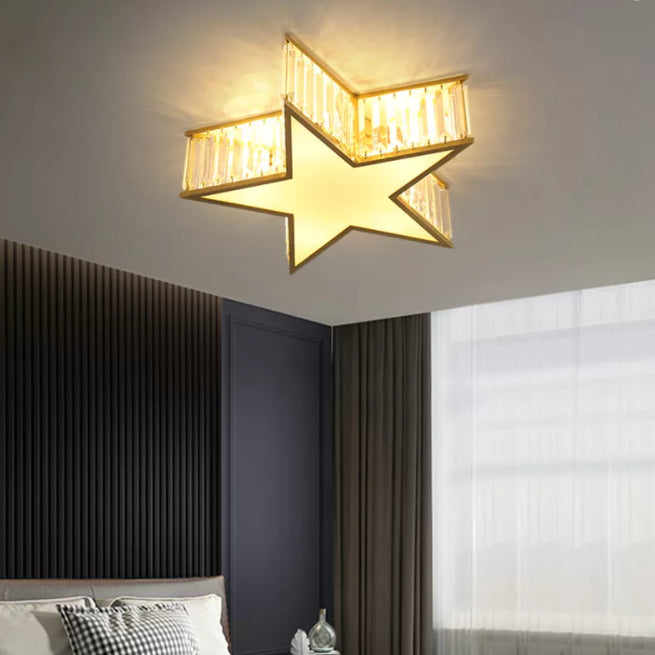 Gold Geometric LED Ceiling Light in Modern Singular Style Copper Indoor Flush Mount with Acrylic Shade