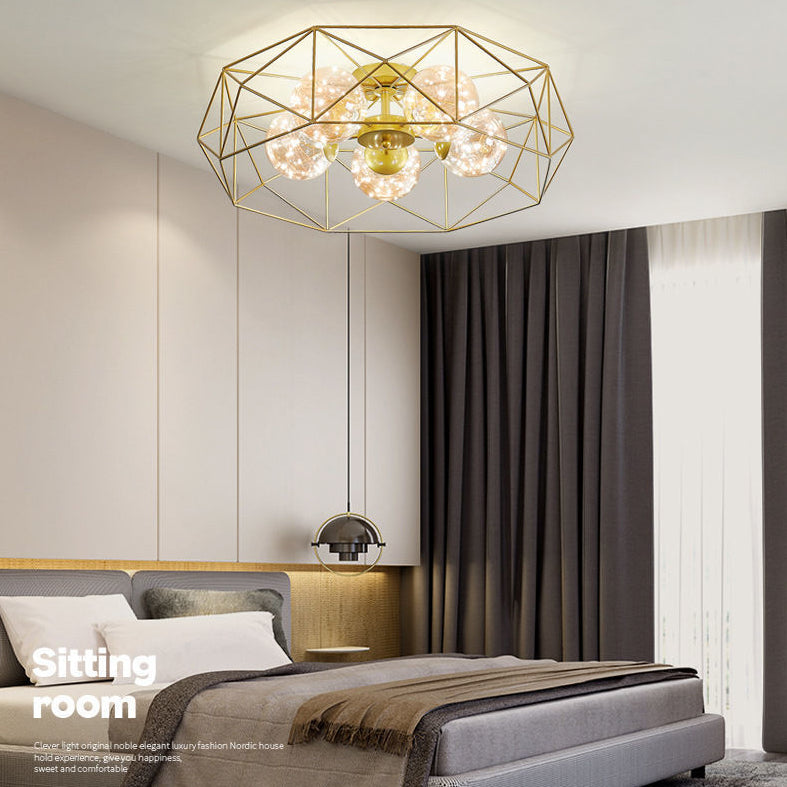Globe Clear Glass Techo Arexo Nordic Gold Finish LED Semi Flush Light para dormitorio