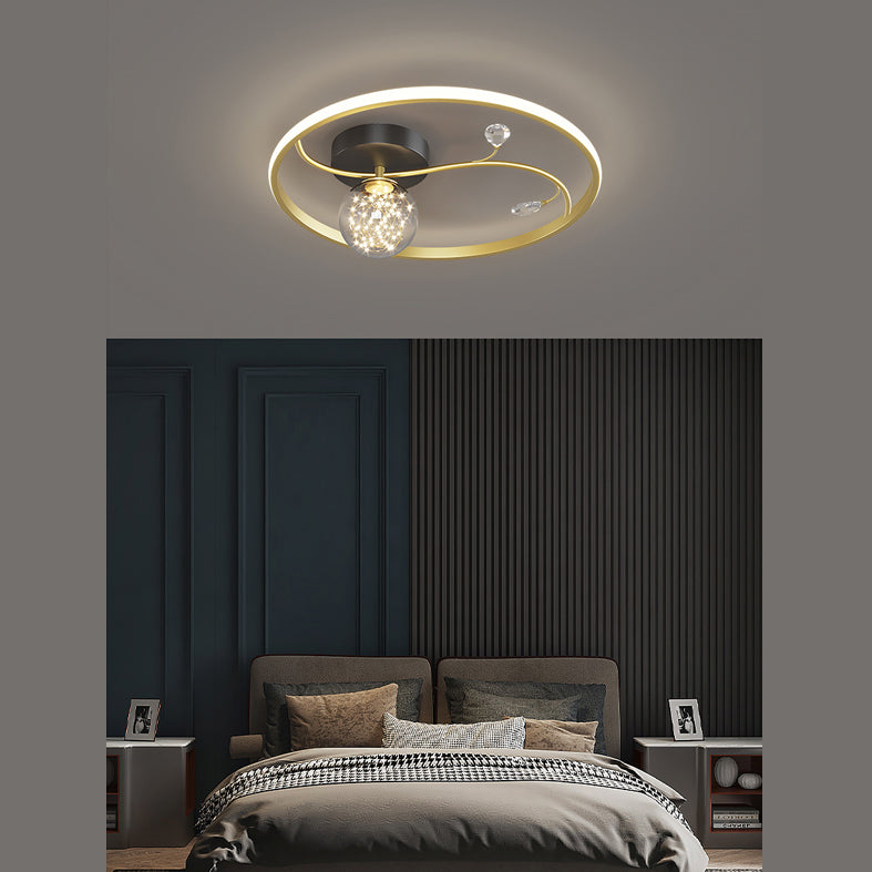 Luz de techo estrellado de metal LED de montaje en forma de anillo negro en forma de anillo con decoración de cristal