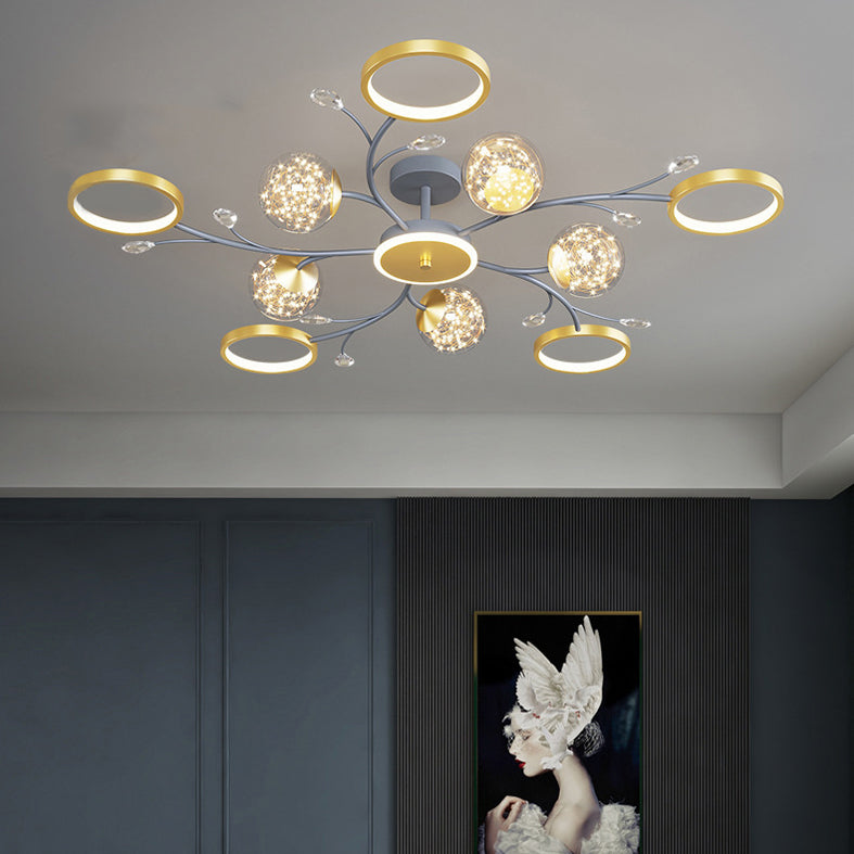 Cercle moderne Flush Lightture Amorture en verre transparent LED LED Semi Flush Light in Grey-Gold