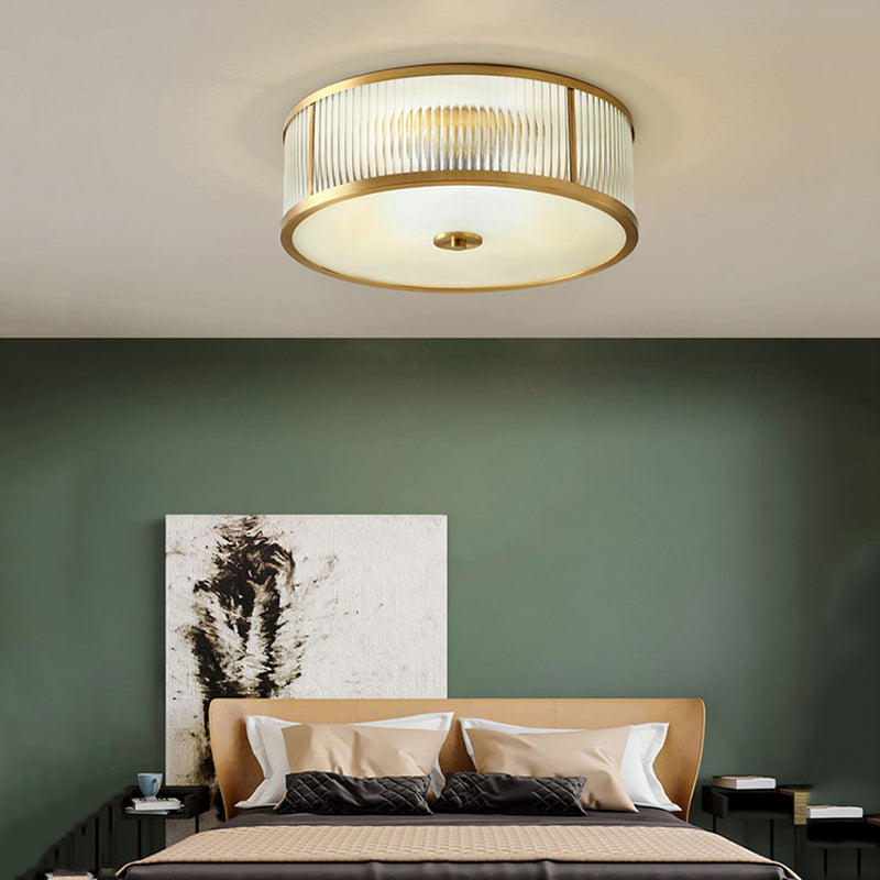 Transparent Glass Drum Flush Ceiling Light Fixtures Simplistic Bedroom Flush Mount Ceiling Light Fixtures