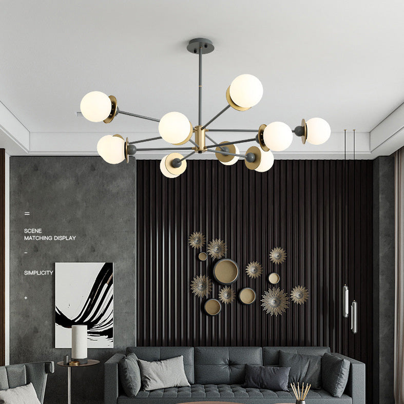 Starburst Chandelier Light Fixture Glass Dinning Room Hanging Chandelier in Grey