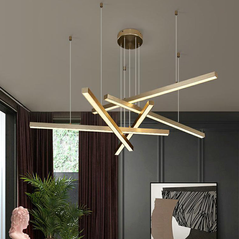 Gold LED Linear Pendant Light in Modern Singularity Aluminium Adjustable Hanging Lamp for Living Room