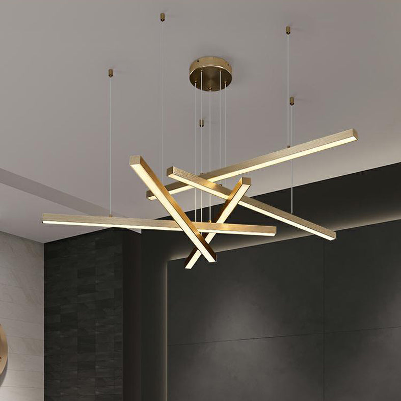 Gold LED Linear Pendant Light in Modern Singularity Aluminium Adjustable Hanging Lamp for Living Room