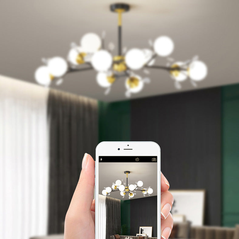 Modern Simplicity Round Ceiling Chandelier Milk Glass Hanging Light for Living Room
