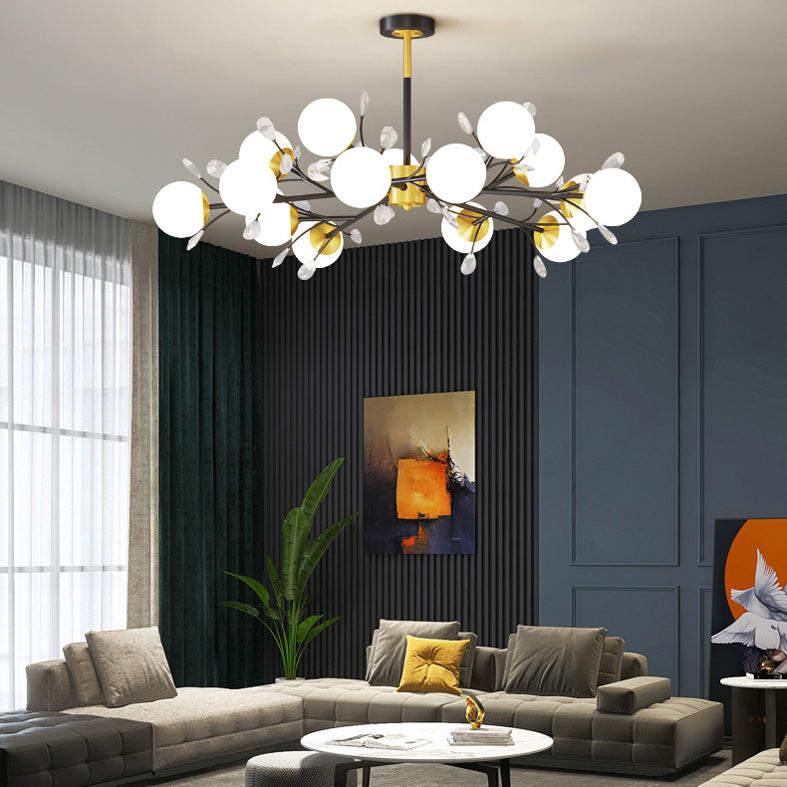 Modern Simplicity Round Ceiling Chandelier Milk Glass Hanging Light for Living Room
