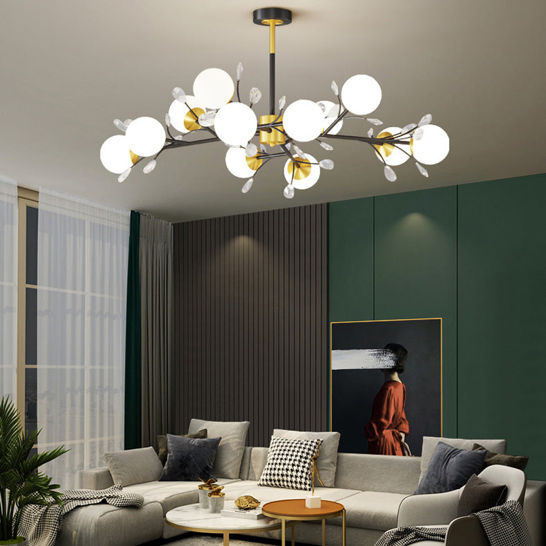 Modern Simplicity Round Ceiling Chandelier Milk Glass Hanging Light for Living Room