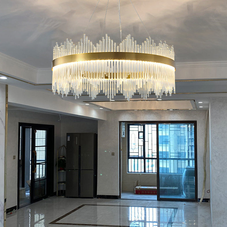 Modern Simplicity Drum Pendant Chandelier Clear Crystal Glass Hanging Light Fixture for Living Room