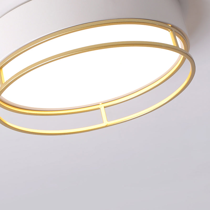 Modernism Drum Flush Mount Lighting Metal Corridor White LED Ceiling Light, Warm/White/3 Color Light