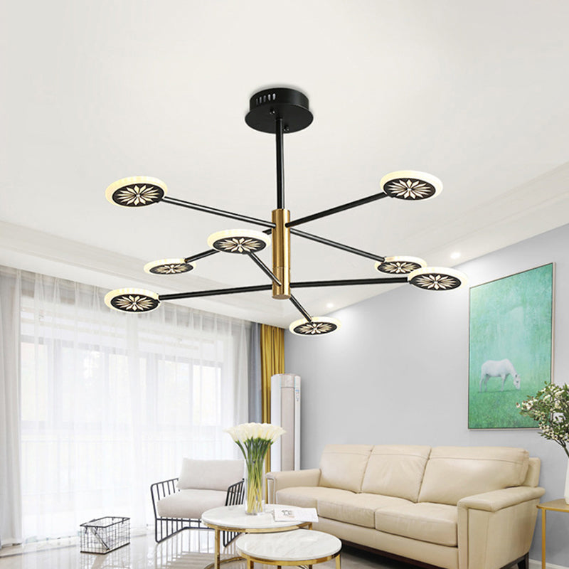 Sputnik Metal Pendant Light Contemporary 6/8 Heads Black Hanging Chandelier Light for Living Room