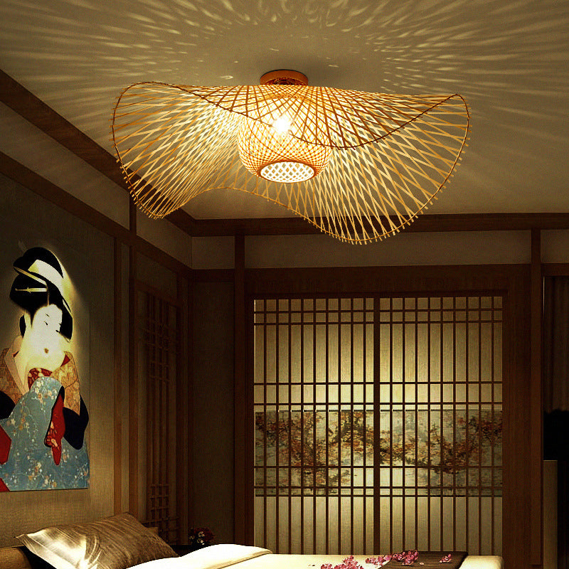 Japanese Twist Semi Flush Mount Lighting Bamboo Semi-Flush Mount Ceiling Light for Living Room