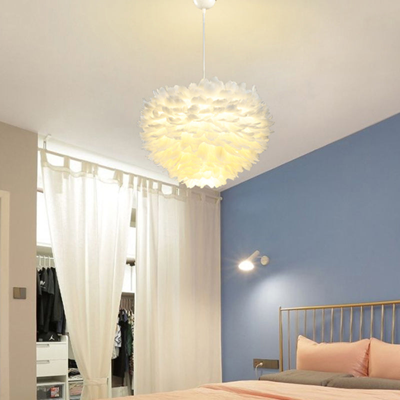 Shaded Bedroom Chandelier Light Fixture Feather Simplistic Ceiling Pendant Light