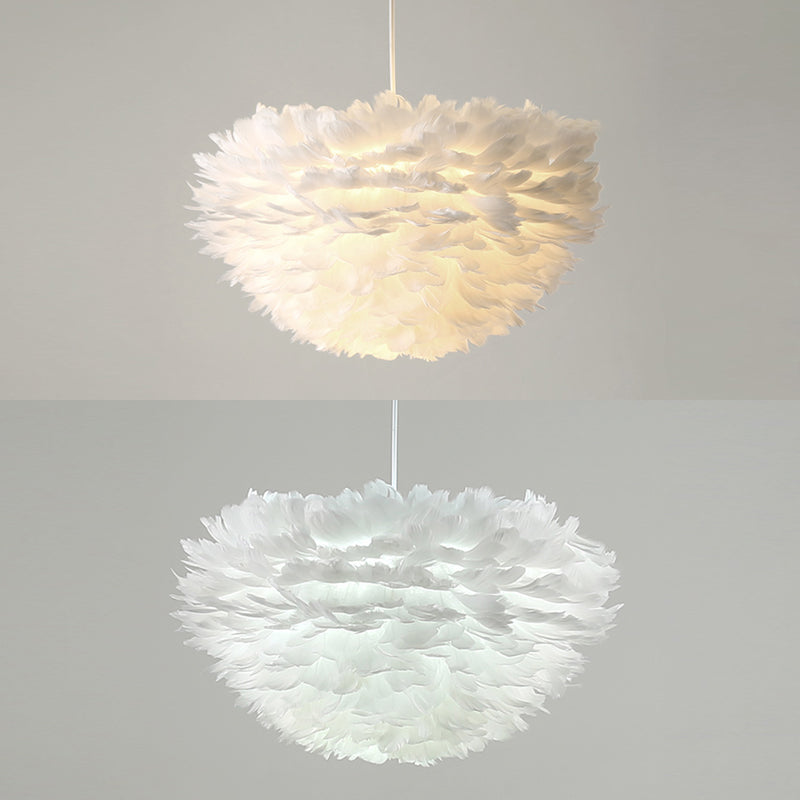 Shaded Bedroom Chandelier Light Fixture Feather Simplistic Ceiling Pendant Light