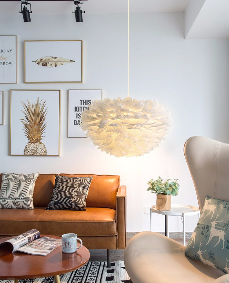 Shaded Bedroom Chandelier Light Fixture Feather Simplistic Ceiling Pendant Light