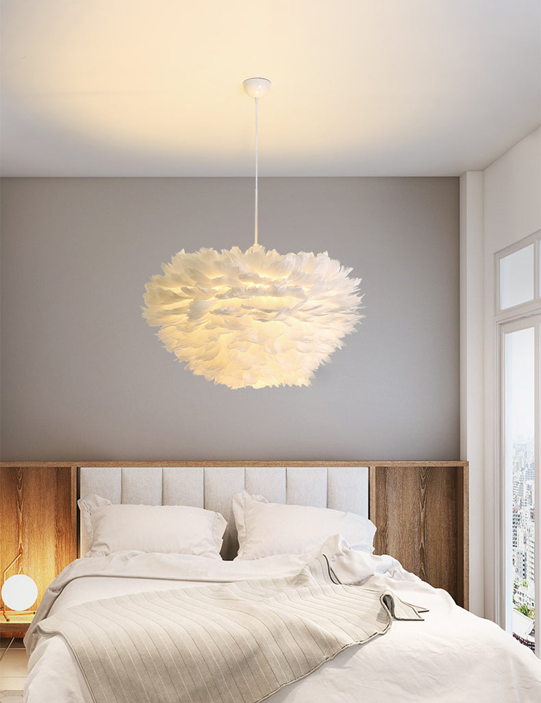 Shaded Bedroom Chandelier Light Fixture Feather Simplistic Ceiling Pendant Light