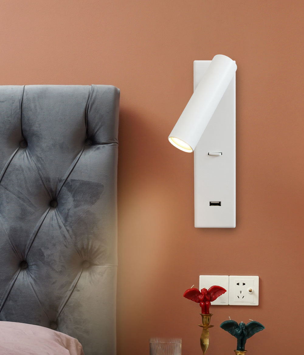 Nordic Minimalism Bedside LED Reading Lamp 350° Rotatable Spotlight Wall Sconce with Switch