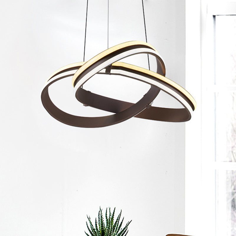 Kaffee nahtlose Kurve Kronleuchter Lampe zeitgenössische Metall LED -Pendellicht, warmes/weißes Licht